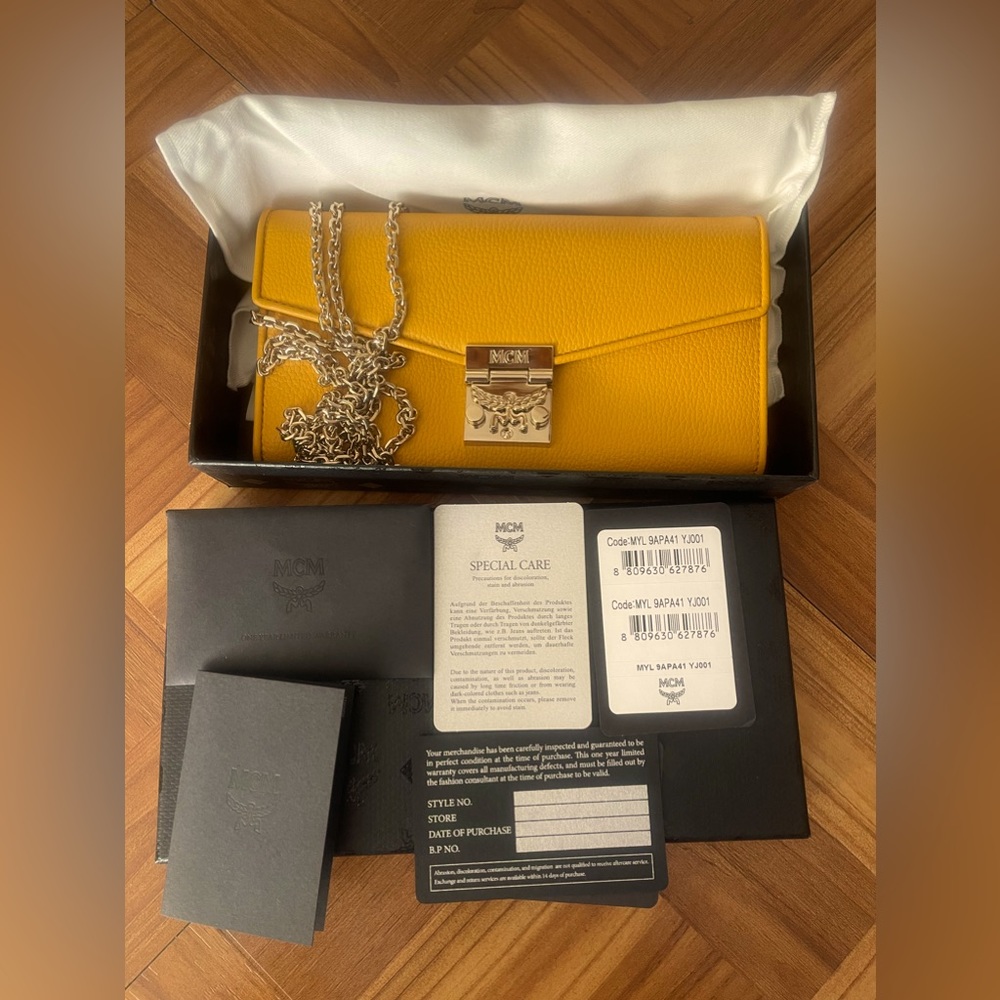 Authenticated Mcm Medium Millie Leather Crossbody, Golden Mango